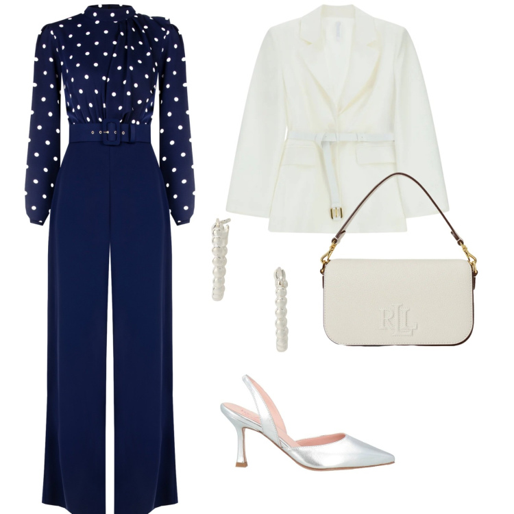 Outfit donna - Party. per Cerimonia. Abbinamento con décolleté, blazer, tute, orecchini, borse a spalla.