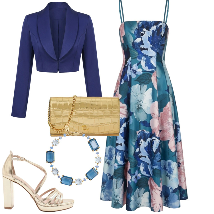 Outfit donna - Cerimonia. Stile Chic per Cerimonia. Abbinamento con vestiti midi/longuette, sandali col tacco, bolero, borse a tracolla, braccialetti.