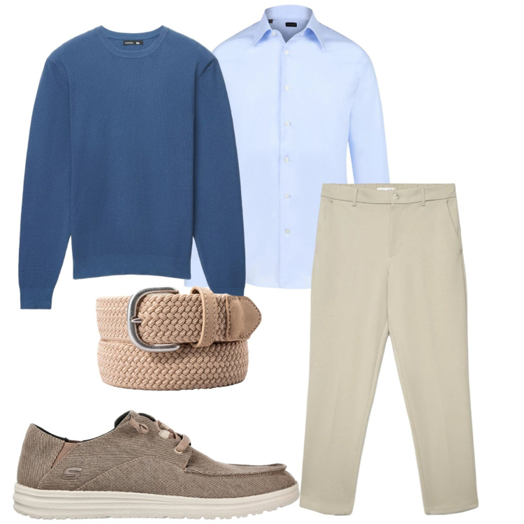 Outfit uomo - Total look #2375853. Stile Casual per Tutti i giorni. Abbinamento con camicie, pantaloni chino, maglieria, cinture, scarpe stringate.