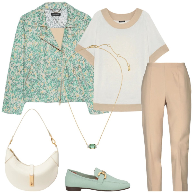 Outfit donna - Total look #2375856. Stile Casual chic per Tutti i giorni. Abbinamento con mocassini, pantaloni, blazer, t-shirt, borse a spalla, collane.