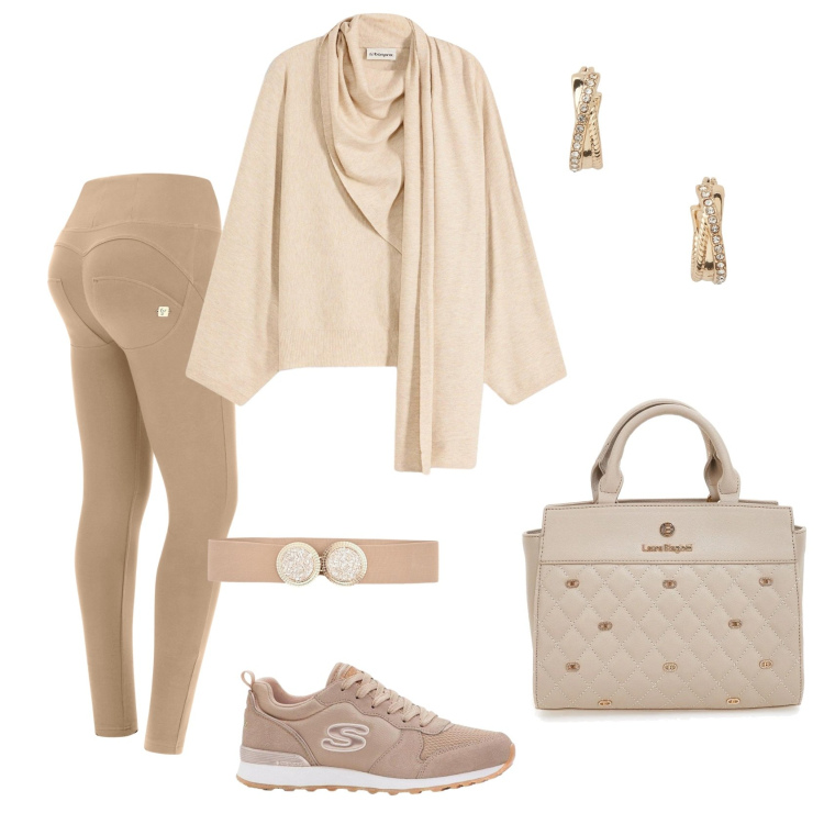 Outfit donna - Total look #2375857. Stile Casual chic per Ufficio. Abbinamento con maglieria, sneakers, cinture, pantaloni skinny, orecchini, borse a mano.