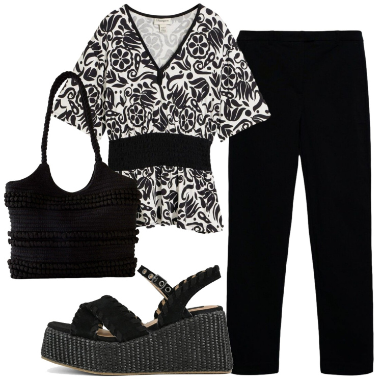 Outfit donna - Total look #2375859. Stile Basic per Tutti i giorni. Abbinamento con shopping bag, bluse, zeppe, pantaloni skinny.