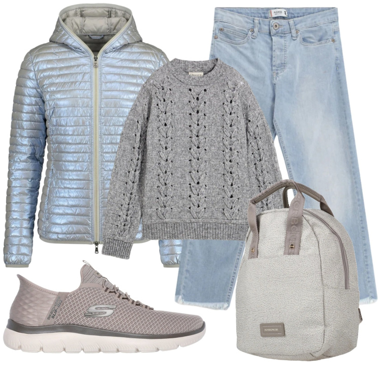 Outfit donna - Total look #2375864. Stile Casual per Tutti i giorni. Abbinamento con zaini, maglieria, jeans, piumini, sneakers.
