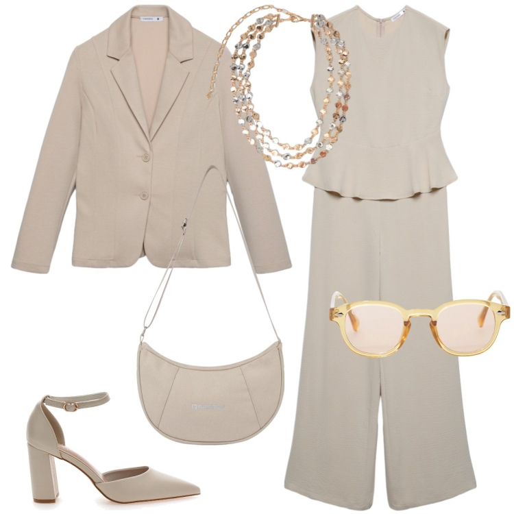 Outfit donna - Total look #2375865. Stile Chic per Tutti i giorni. Abbinamento con collane, occhiali da sole, borse a spalla, décolleté, blazer, tute.