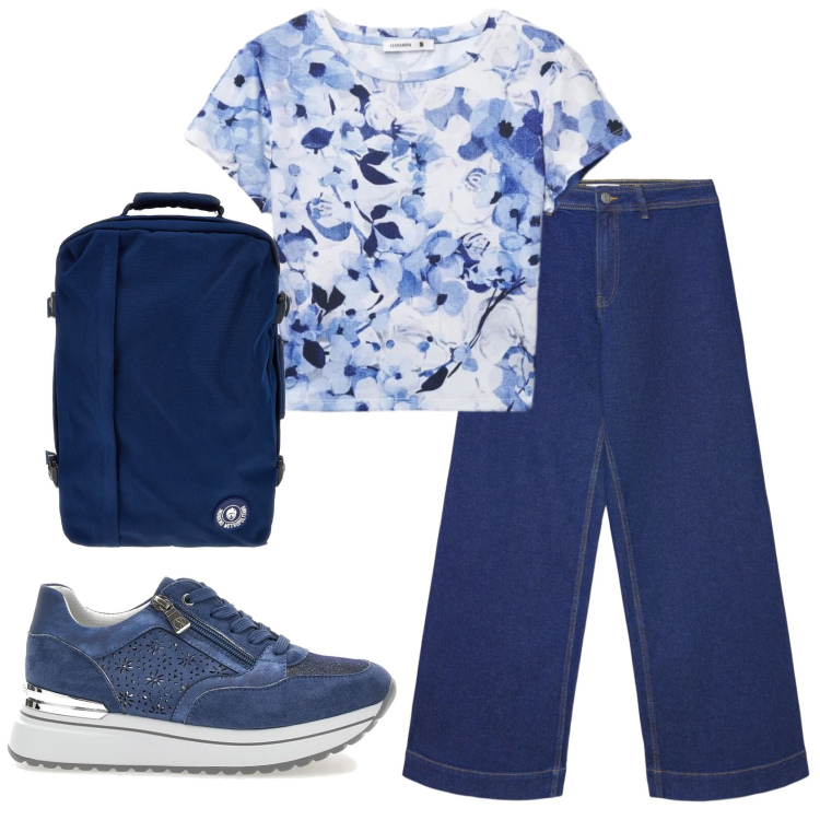Outfit donna - Total look #2375867. Stile Casual per Tutti i giorni. Abbinamento con sneakers, jeans, t-shirt, zaini.