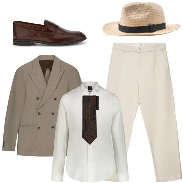 Outfit uomo - # papà della sposa. Stile Business/Elegante per Cerimonia. Abbinamento con camicie, cappelli, giacche, pantaloni chino, cravatte, scarpe stringate.