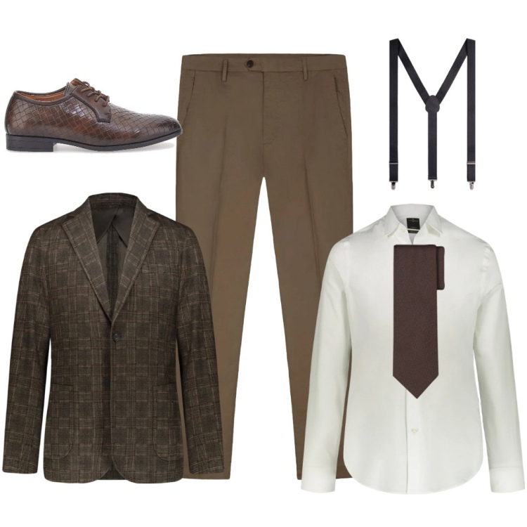 Outfit uomo - #testimone.dello.sposo. Stile Business/Elegante per Cerimonia. Abbinamento con camicie, giacche, scarpe stringate, bretelle, pantaloni, cravatte.