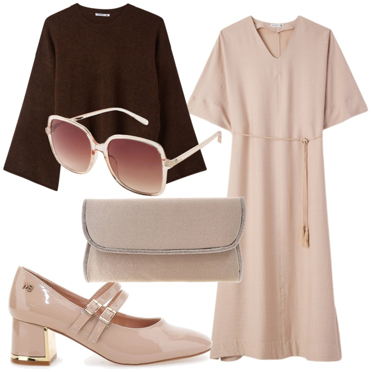 Outfit donna - Total look #2375887. Stile Bon Ton per Serata fuori. Abbinamento con occhiali da sole, décolleté, maglieria, vestiti lunghi, pochette.