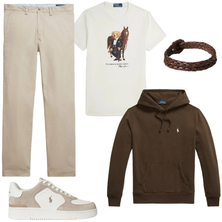 Outfit uomo - #tutto.Ralph. Stile Urban per Tutti i giorni. Abbinamento con braccialetti, sneakers, pantaloni chino, felpe con cappuccio, t-shirt.