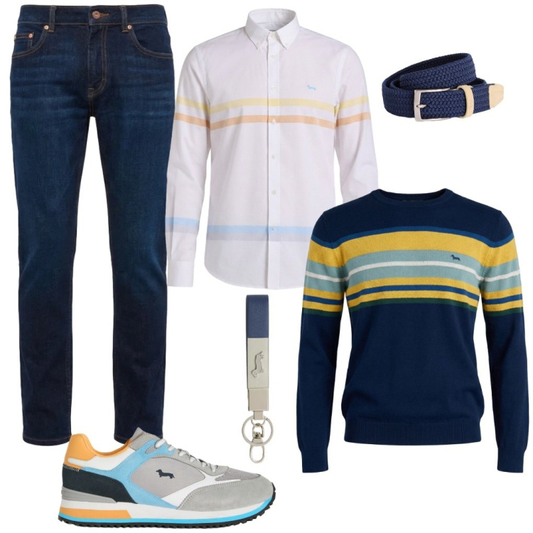 Outfit uomo - @solo.Harmount&Blaine. Stile Casual per Tutti i giorni. Abbinamento con sneakers, cinture, portachiavi, pullovers, jeans, camicie.