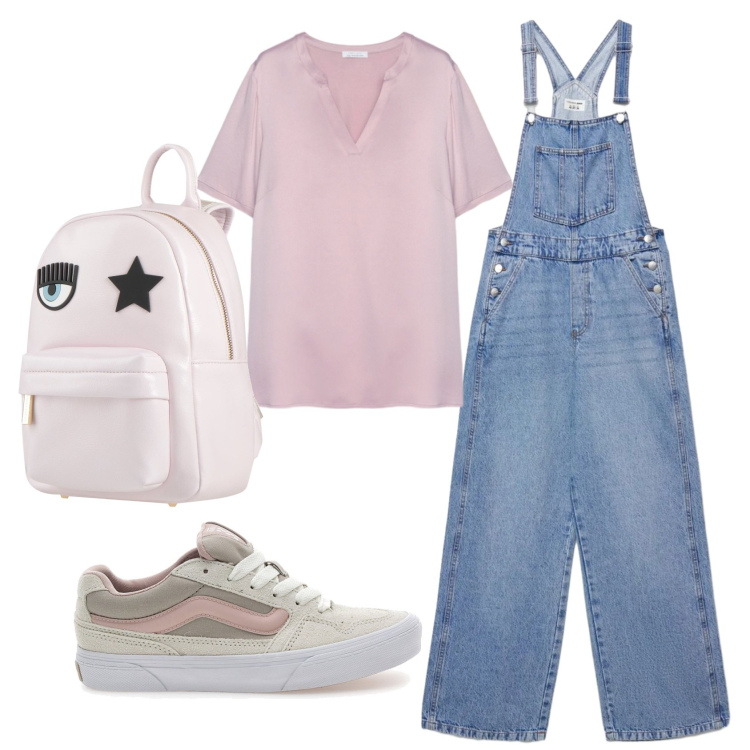 Outfit donna - Total look #2375907. Stile Casual per Scuola/Università. Abbinamento con zaini, t-shirt, sneakers, salopette.