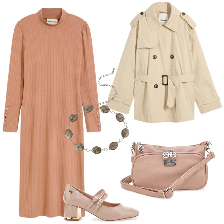 Outfit donna - Total look #2375921. Stile Casual chic per Ufficio. Abbinamento con trench, vestiti, décolleté, cinture, borse a tracolla.