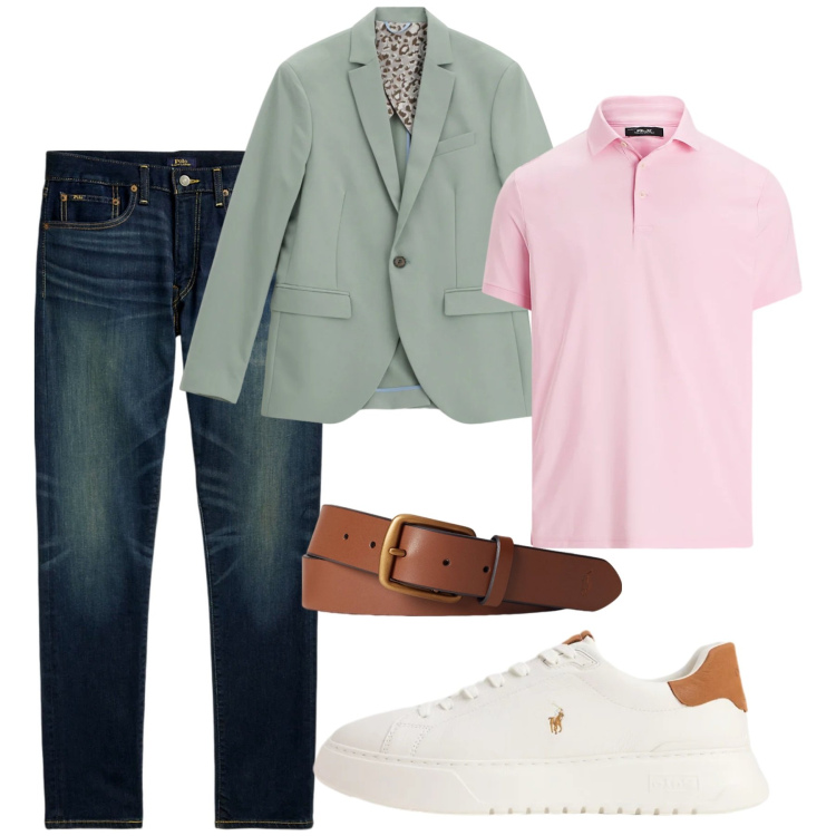 Outfit uomo - È primavera!. Stile Casual per Tutti i giorni. Abbinamento con giacche, cinture, jeans, polo, sneakers.