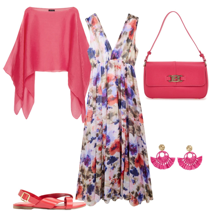 Outfit donna - Total look #2375929. Stile Casual chic per Tutti i giorni. Abbinamento con orecchini, sandali, bolero, borse a spalla, vestiti lunghi.