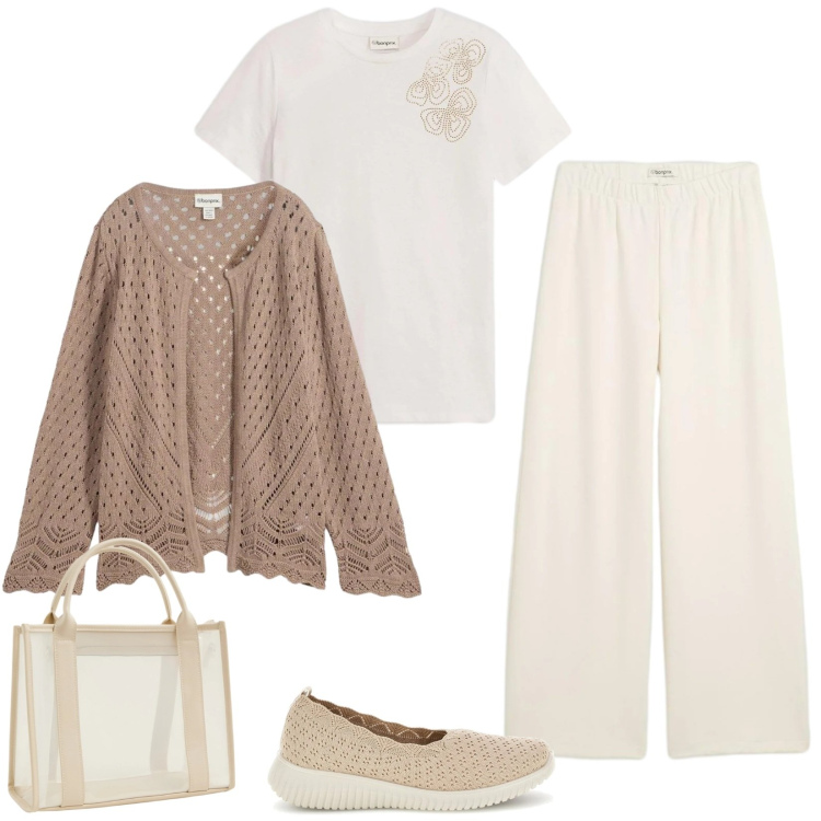 Outfit donna - Total look #2375954. Stile Basic per Tutti i giorni. Abbinamento con pantaloni, t-shirt, cardigans, borse tote, ballerine.