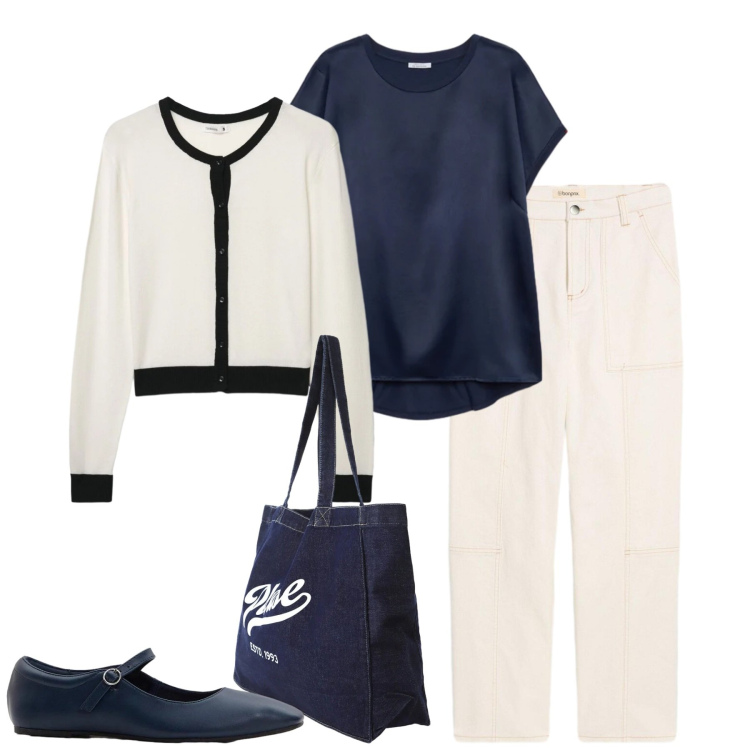 Outfit donna - City. Stile Minimal per Tutti i giorni. Abbinamento con ballerine, pantaloni, bluse, shopping bag, cardigans.