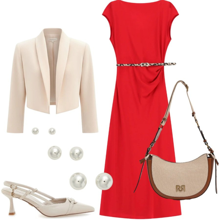 Outfit donna - Total look #2375958. Stile Chic per Cerimonia. Abbinamento con vestiti midi/longuette, borse a tracolla, bolero, orecchini, décolleté.