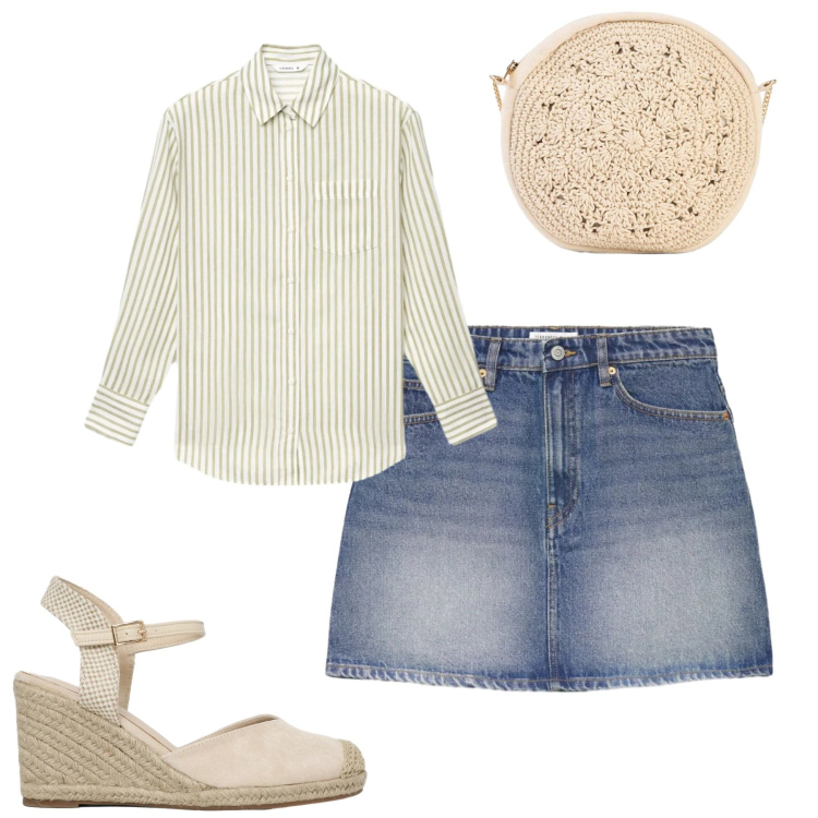 Outfit donna - City. Stile Casual chic per Tutti i giorni. Abbinamento con borse a tracolla, camicie, minigonne, zeppe.