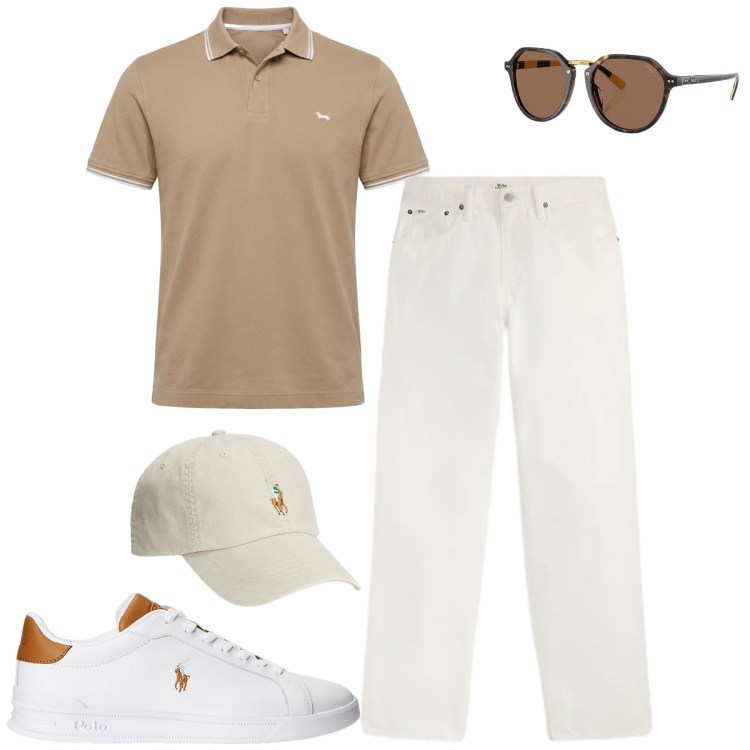 Outfit uomo - City. Stile Urban per Tutti i giorni. Abbinamento con polo, cappelli, sneakers, occhiali da sole, jeans.