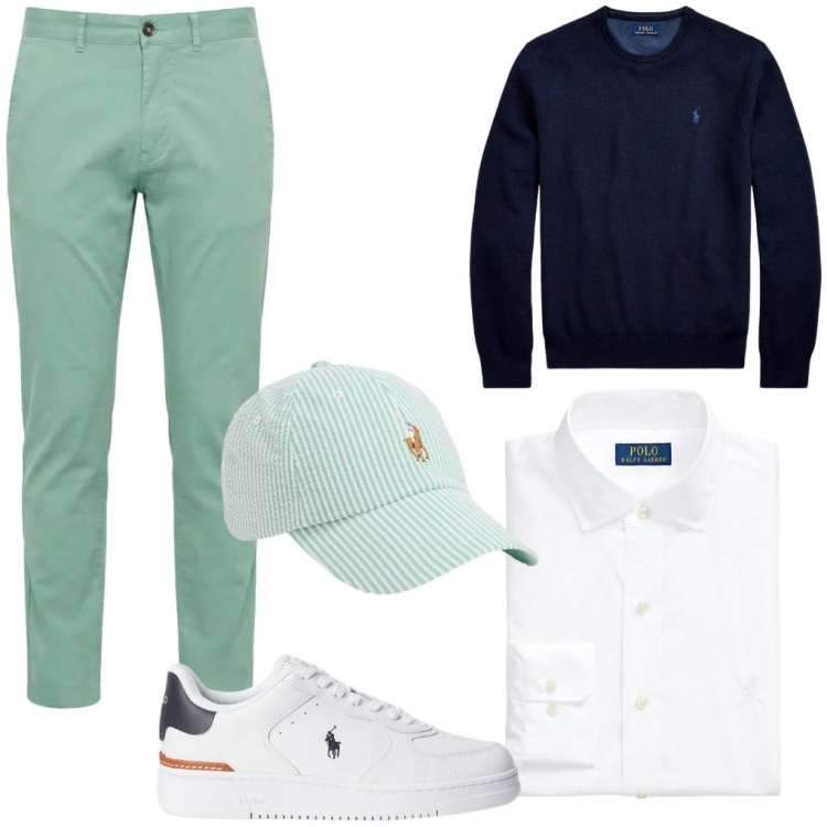 Outfit uomo - #Pasqua. Stile Casual per Tutti i giorni. Abbinamento con pantaloni, maglieria, sneakers, camicie, cappelli con visiera.