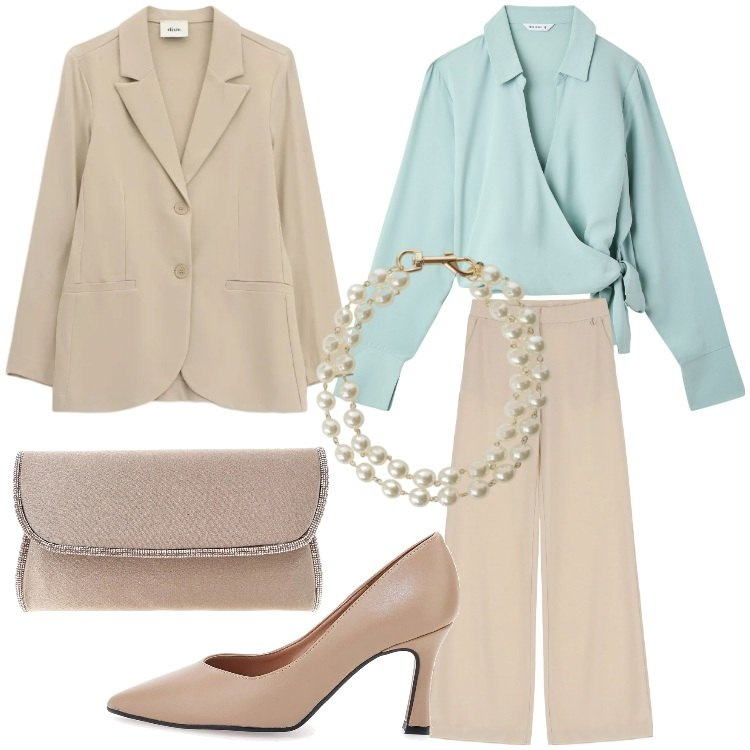 Outfit donna - Spring in Sale. Stile Chic per Cerimonia. Abbinamento con pantaloni, braccialetti, blazer, camicie, décolleté, pochette.