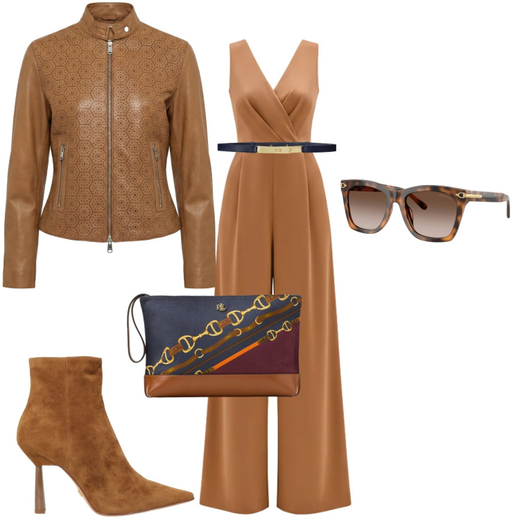 Outfit donna - Pasqua e pasquetta. Stile Trendy per Tutti i giorni. Abbinamento con stivaletti, giacche, tute, pochette, cinture, occhiali da sole.