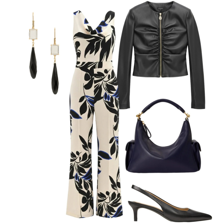 Outfit donna - Total look #2376010. Stile Casual chic per Tutti i giorni. Abbinamento con tute, giacche, décolleté, orecchini, borse a spalla.