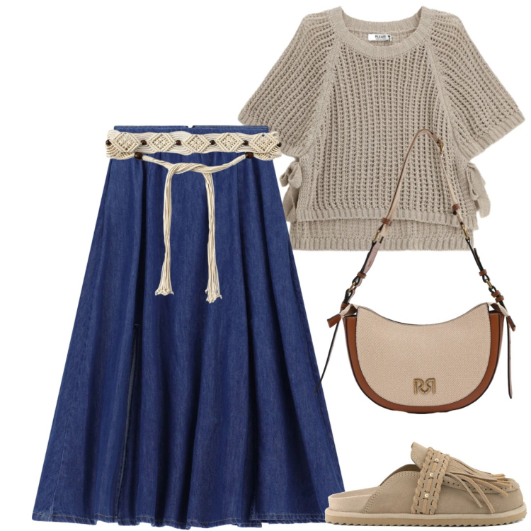 Outfit donna - Total look #2376016. Stile Casual per Tutti i giorni. Abbinamento con gonne lunghe, top, borse a tracolla, cinture, sabot.