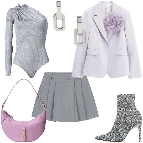 Outfit donna - Total look #2376038. Abbinamento con stivaletti, body, blazer, shorts, borse a spalla, orecchini.