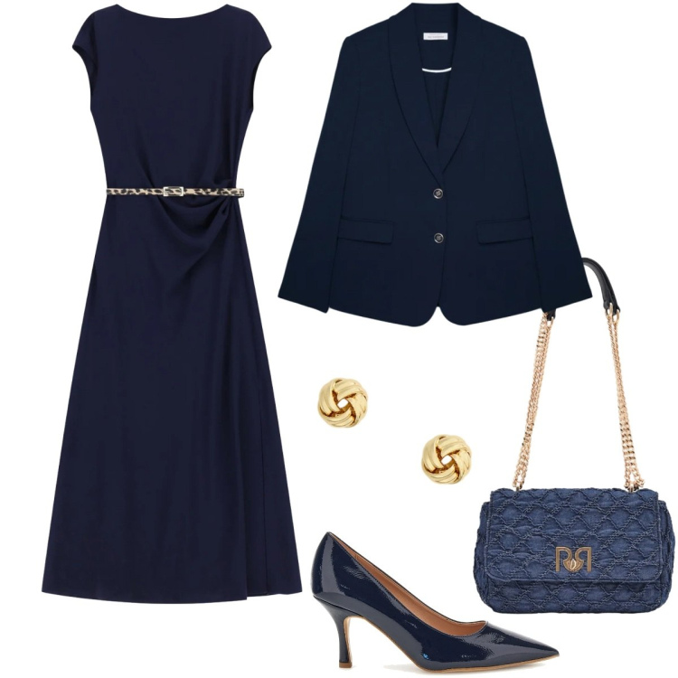 Outfit donna - Curve in movimento-Focus Donna Curvy. Stile Chic per Serata fuori. Abbinamento con blazer, vestiti midi/longuette, borse a spalla, orecchini, décolleté.