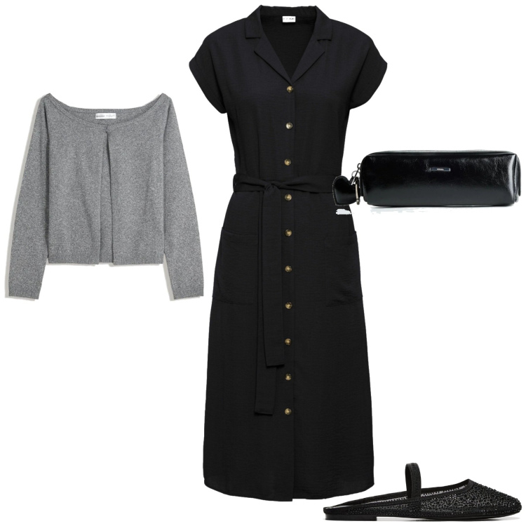 Outfit mujer - Vintage retrò #187. Estilo Vintage retrò para Todos los días. Combinación con vestidos camiseros, maletas, blazers, bailarinas.