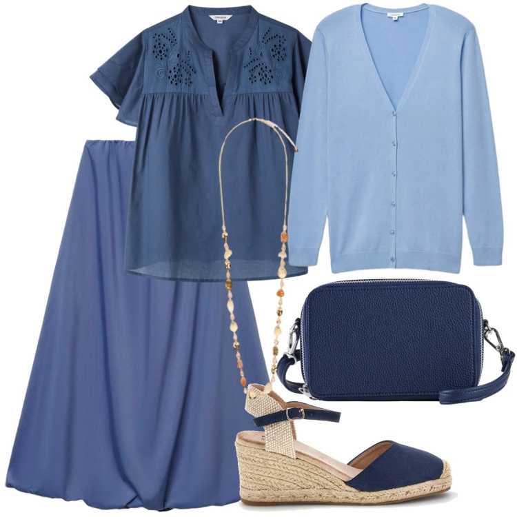 Outfit donna - Curve in movimento-Focus Donna Curvy. Stile Boho per Tutti i giorni. Abbinamento con borse a tracolla, collane, gonne lunghe, cardigans, bluse, zeppe.