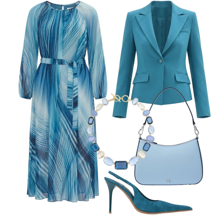 Outfit donna - Curve in movimento-Focus Donna Curvy. Stile Chic per Cerimonia. Abbinamento con décolleté, vestiti lunghi, blazer, borse a spalla, collane.