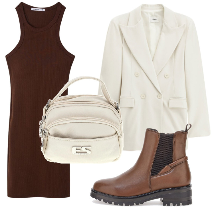 Outfit donna - Primavera ma non troppo. Stile Basic per Tutti i giorni. Abbinamento con blazer, stivaletti chelsea, borse a tracolla, vestiti midi/longuette.