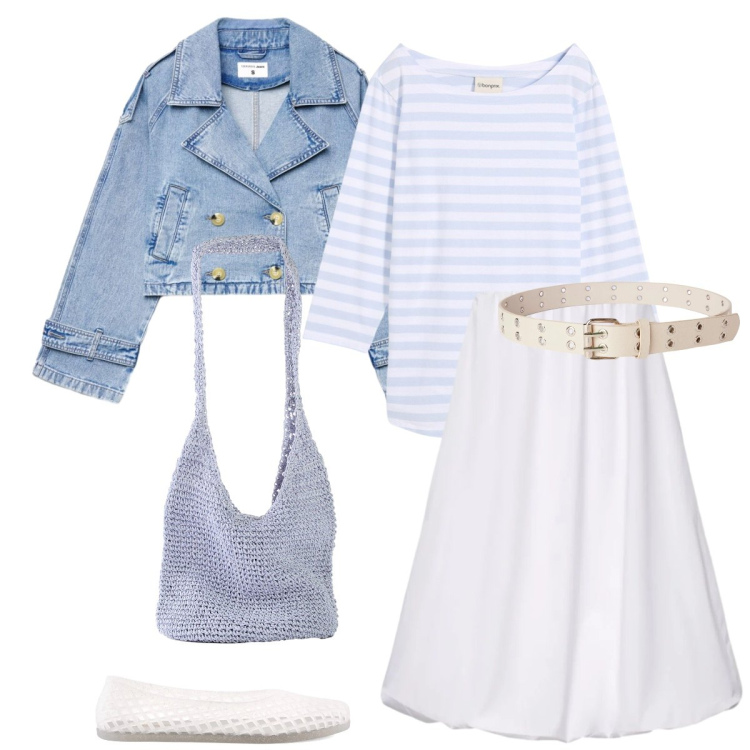 Outfit donna - Total look #2376076. Stile Casual per Tutti i giorni. Abbinamento con shopping bag, maglieria, cinture, caban, gonne lunghe, ballerine.