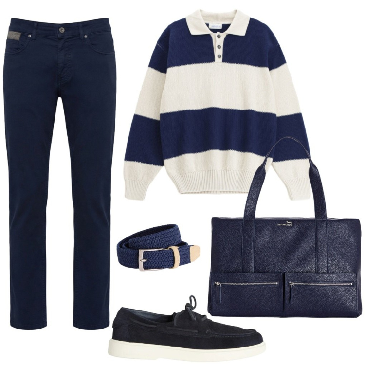 Outfit uomo - #a.scuola. Stile Urban per Tutti i giorni. Abbinamento con cinture, scarpe stringate, borse sportive, pantaloni, maglieria.