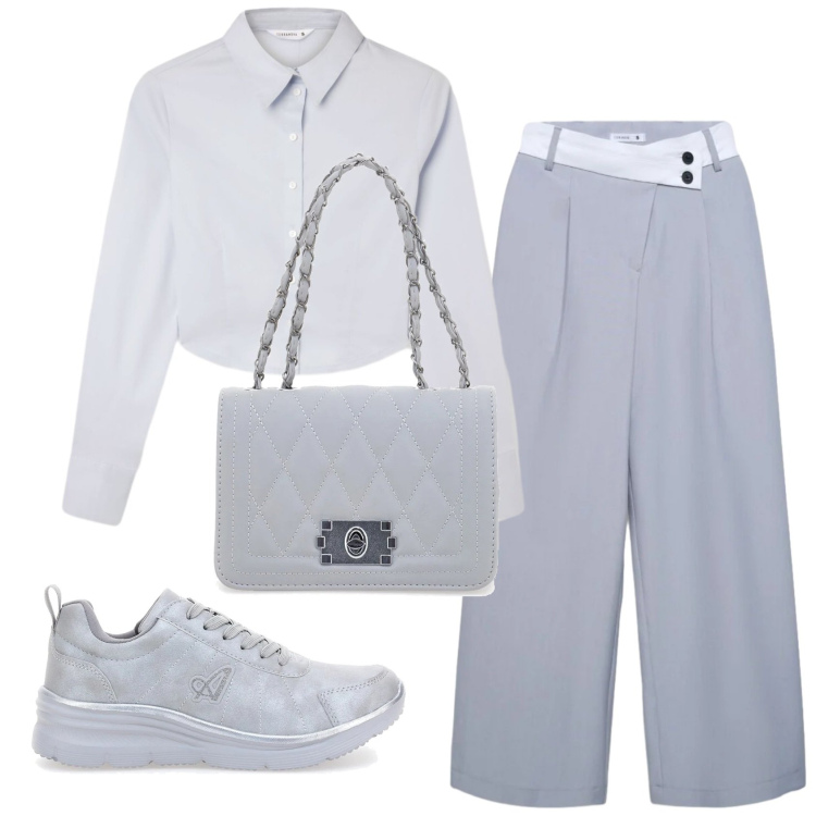 Outfit donna - Total look #2376088. Stile Casual chic per Ufficio. Abbinamento con borse a tracolla, camicie, sneakers, pantaloni.