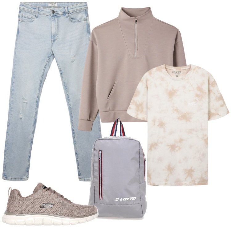 Outfit uomo - #finalmente.in.quinta. Stile Urban per Tutti i giorni. Abbinamento con jeans strappati, t-shirt, zaini, sneakers, felpe.