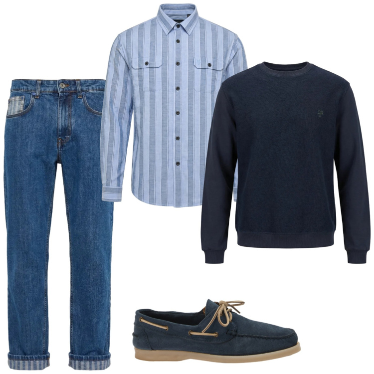 Outfit uomo - Harmont e Blaine. Stile Casual per Tutti i giorni. Abbinamento con jeans, felpe, scarpe stringate, camicie.