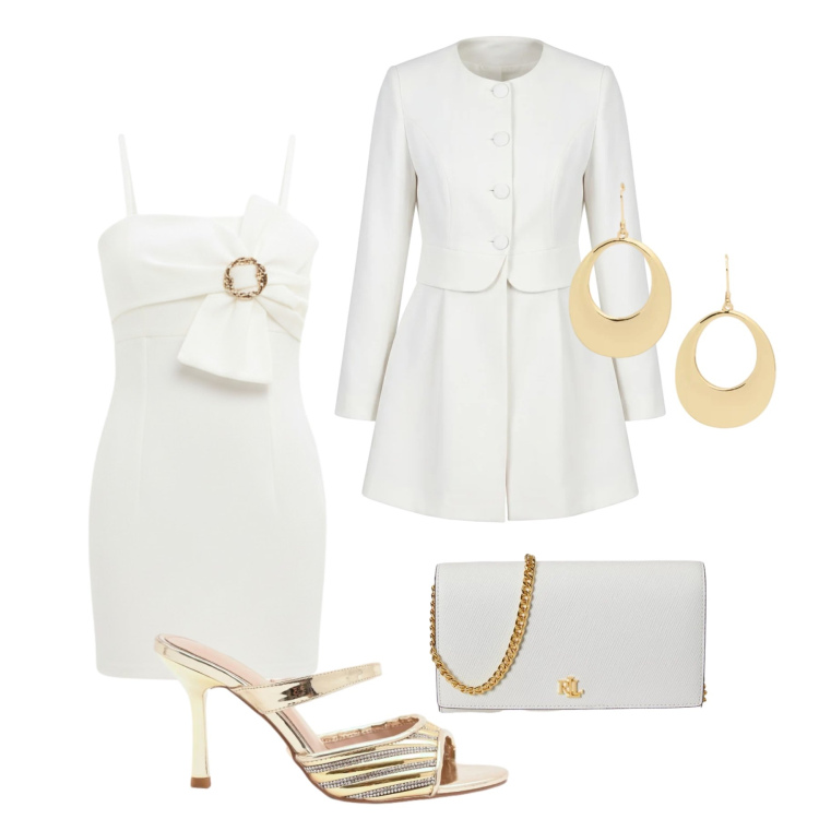 Outfit donna - Evento Cerimonia cloud dancer. Stile Chic per Cerimonia. Abbinamento con sabot, cappotti, vestiti corti, orecchini, borse a tracolla.