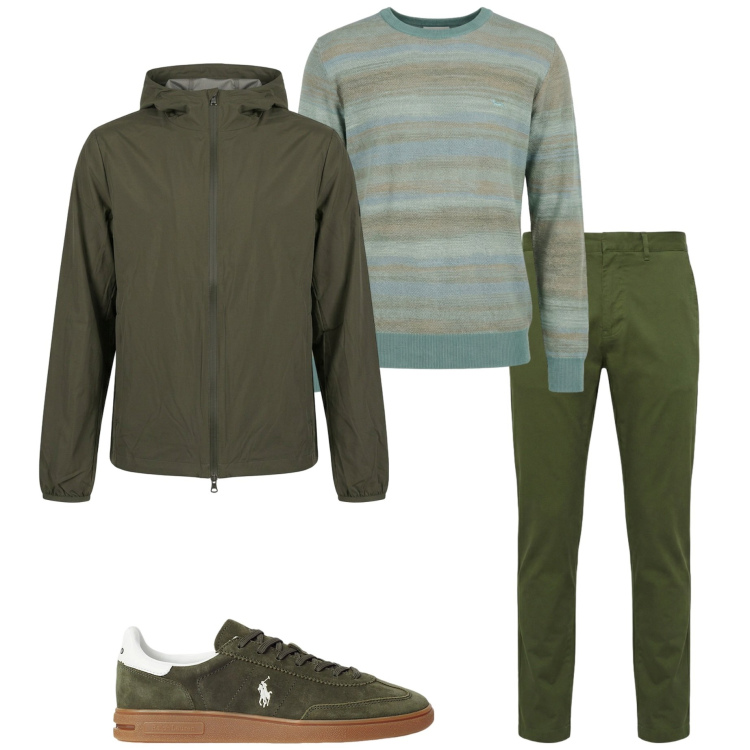 Outfit uomo - Freddo aprile. Stile Urban per Ufficio. Abbinamento con pullovers, pantaloni, giacche, sneakers.