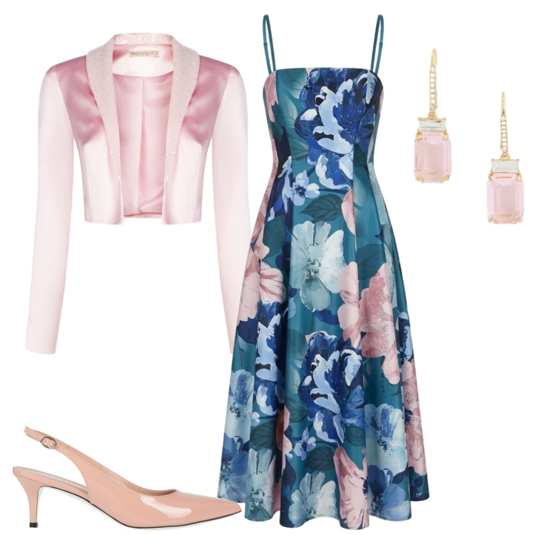 Outfit donna - Colori che illuminano. Stile Chic per Cerimonia. Abbinamento con décolleté, bolero, vestiti midi/longuette, orecchini.