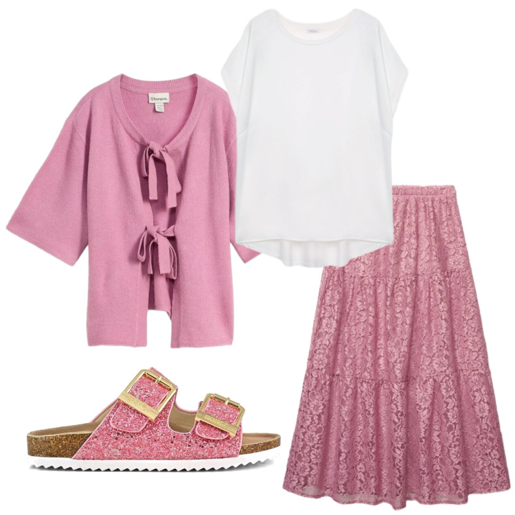 Outfit donna - Total look #2376120. Stile Trendy per Tutti i giorni. Abbinamento con cardigans, bluse, sandali, gonne lunghe.