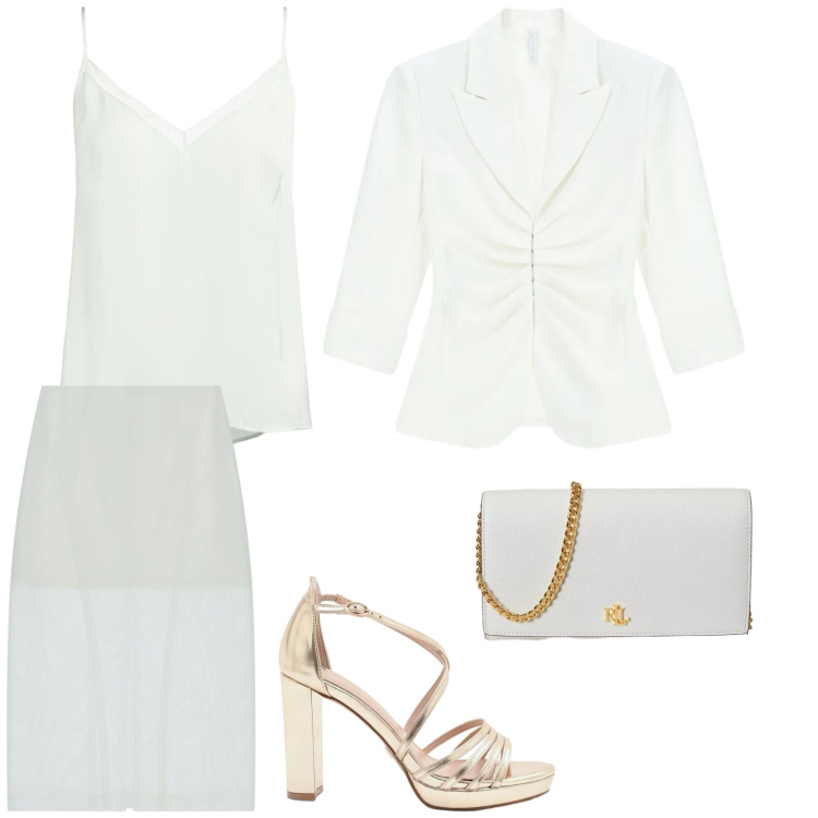 Outfit donna - Bianco assoluto. Stile Bon Ton per Cerimonia. Abbinamento con top, blazer, gonne longuette, sandali col tacco, borse a tracolla.