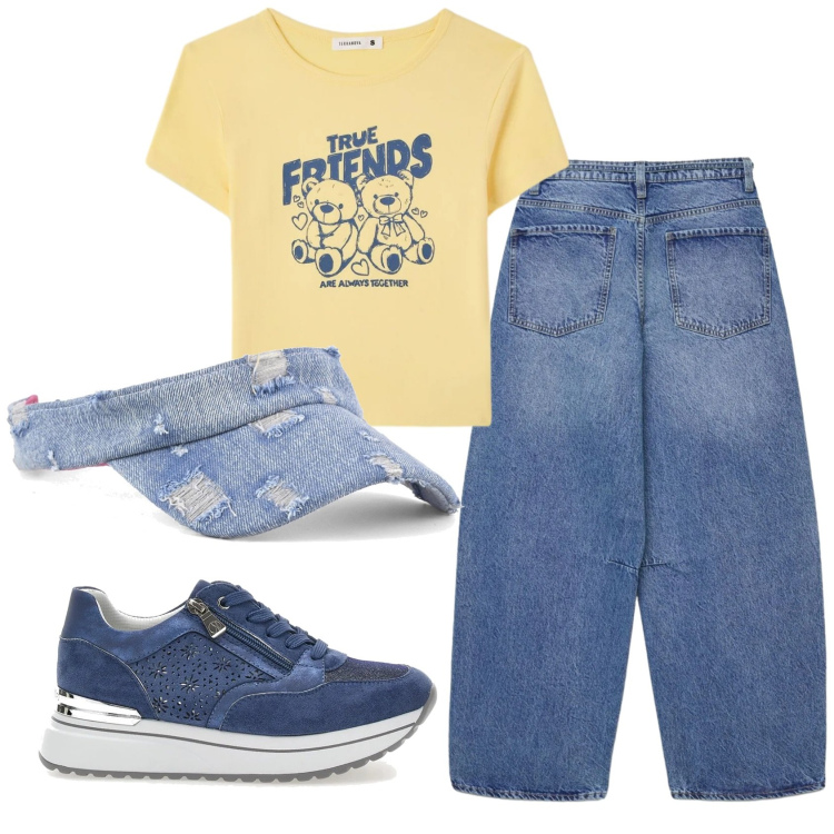 Outfit donna - Total look #2376122. Stile Casual per Tutti i giorni. Abbinamento con jeans, t-shirt, sneakers, cappelli con visiera.