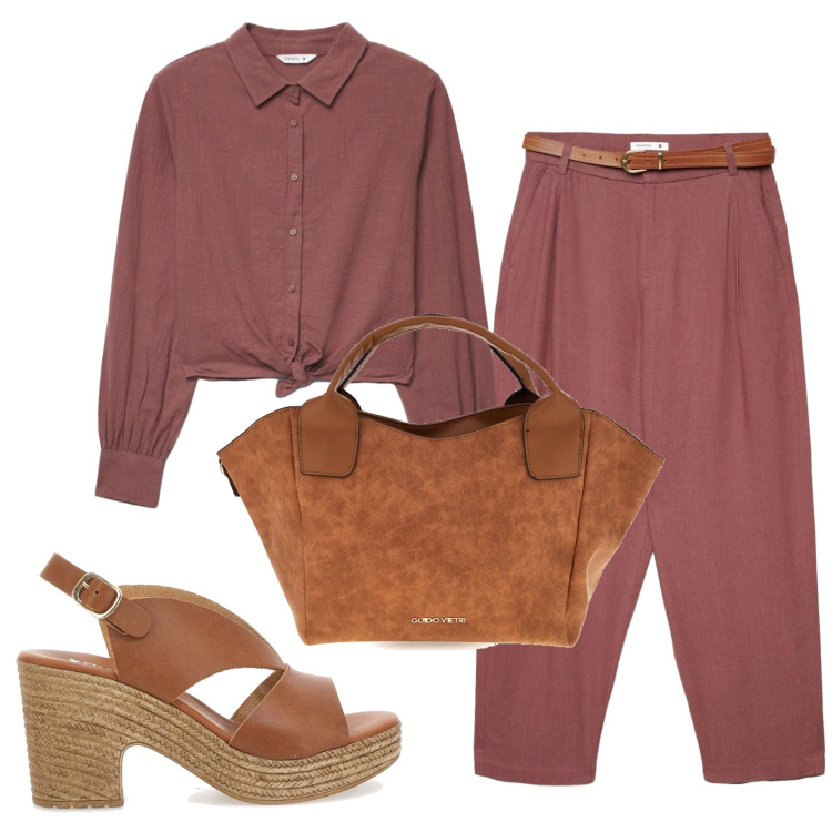 Outfit donna - Total look #2376128. Stile Basic per Ufficio. Abbinamento con sandali in pelle, camicie, pantaloni chino, borse a mano.