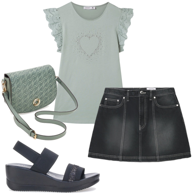 Outfit donna - Total look #2376138. Stile Basic per Tutti i giorni. Abbinamento con sandali, borse a tracolla, minigonne, t-shirt.