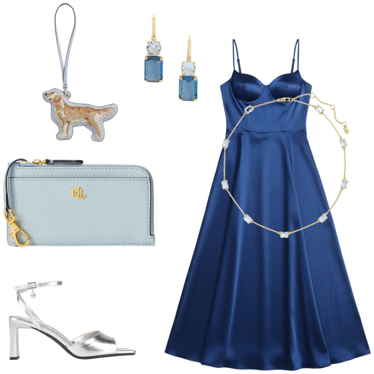 Outfit donna - L\'outfit da sera. Stile Glamour per Cerimonia. Abbinamento con sandali col tacco, vestiti lunghi, portachiavi, portafogli, orecchini, collane.