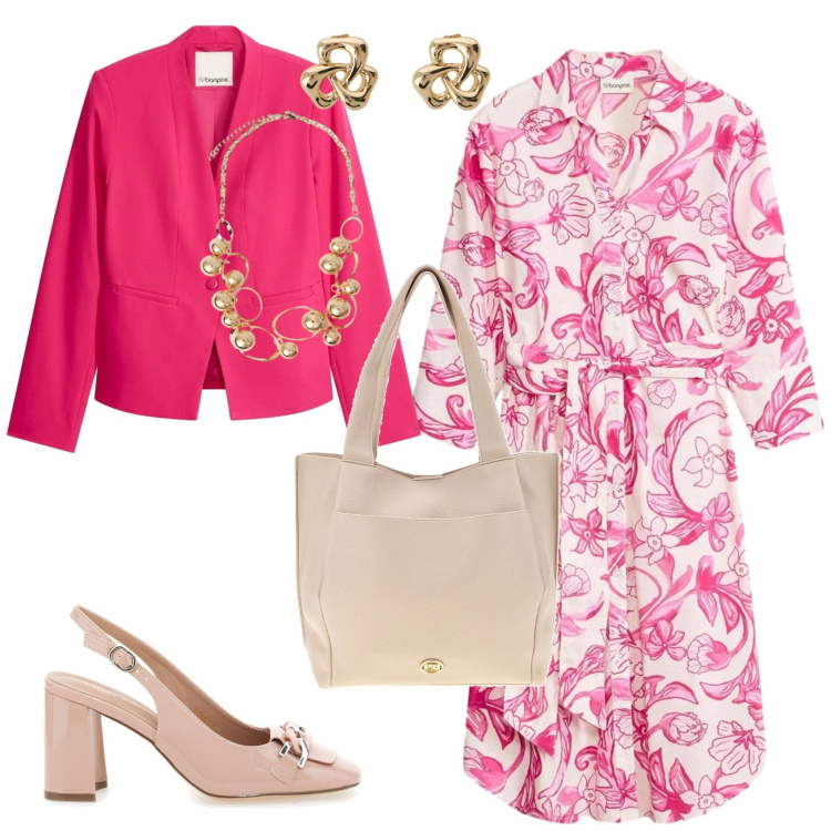 Outfit donna - Colori che illuminano. Stile Casual chic per Tutti i giorni. Abbinamento con blazer, vestiti chemisier, collane, orecchini, décolleté, borse a spalla.