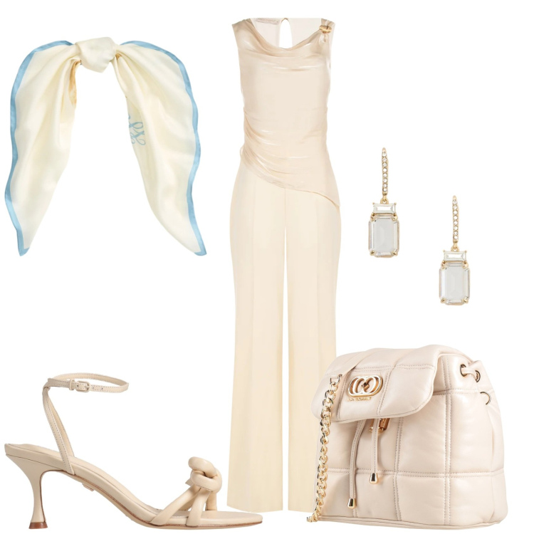 Outfit donna - Il colore bianco. Stile Chic per Tutti i giorni. Abbinamento con valigie, sandali in pelle, tute, orecchini, foulard.